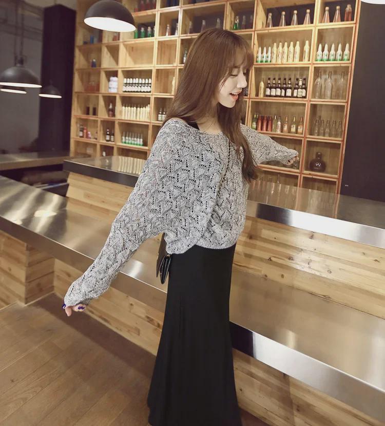 Rochie Costum Tricotat cu Mânecă Lungă pentru Femei Plus Size Stil Coreean - Colecția de Primăvară