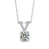 Silver Plated V-Shape Round CZ Pendant Necklace, Delicate Box Chain Necklace for Women