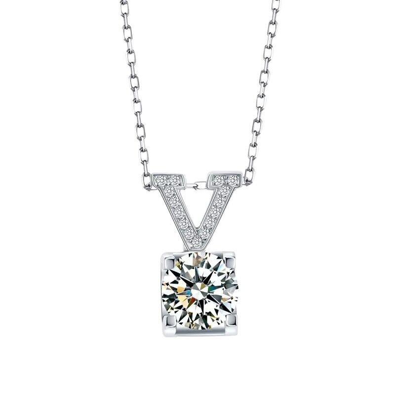 V Shaped Bail Full Paved Zircon Cushion Single Stone Pendant Minimalist Women Clavicle Necklace