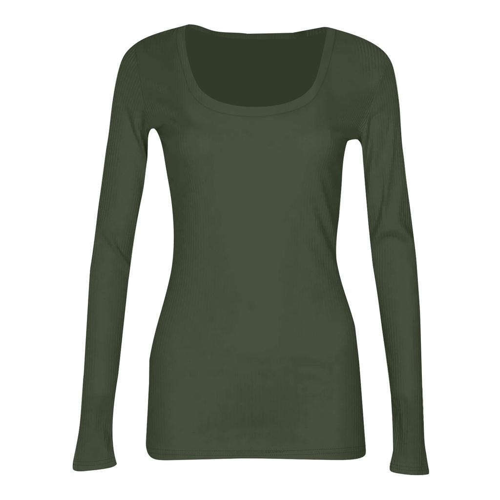 Women's  And Winter Slim Bottom T-shirt Fashion Casual Solid Color Square Neck Pullover Long Sleeve Top
