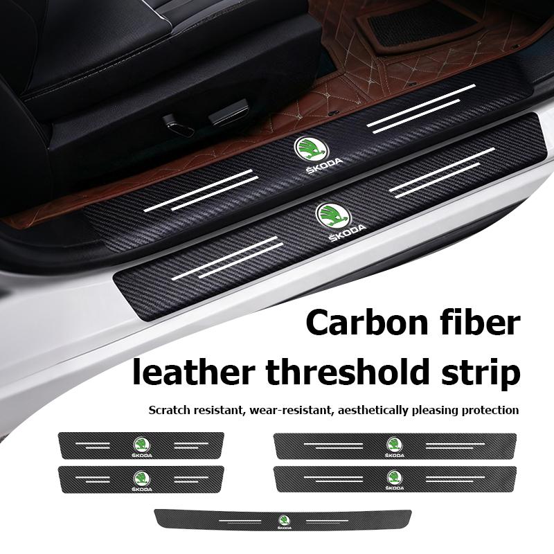 OVEM3 Car Carbon Fiber Door Sill Anti-Scratch Guard Sticker Accessories For Skoda Octavia A5 A4 Mk1 2 Fabia Superb Rapid Mk3 Yeti 2006