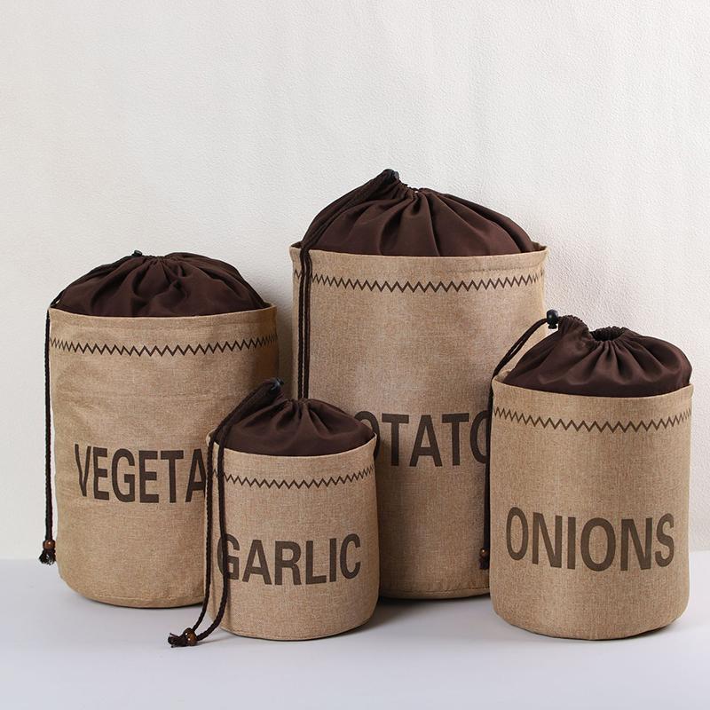 Kitchen Hessian Storage Bag for Garlic,Onions,Potato,Vegetable,Bread,Drawstring Sack,Fabric Burlap Bags Jute Potatoes Organizer