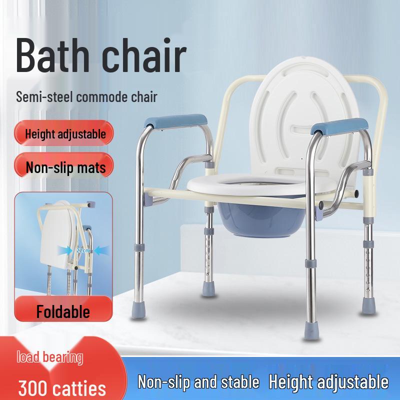Stainless Steel Foldable Toilet Chair: Sturdy, Lightweight, Easy-to-Store Commode for Elderly & Pregnant Women