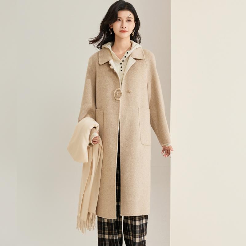 Double Sided Woolen Coat for Women, Autumn and Winter Design, Simple Lapel Long Jacket, Daily Commuting