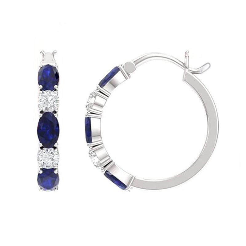 Huitan Exquisite Blue/White Cubic Zirconia Hoop Earrings Daily Wearable Earrings for Women Fashion Versatile Ladies Jewelry