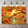1 Piece of 2D Flat Persimmon Tree and Autumn Leaves Background Fabric Made of Polyester Suitable for Home Garden and Studio.