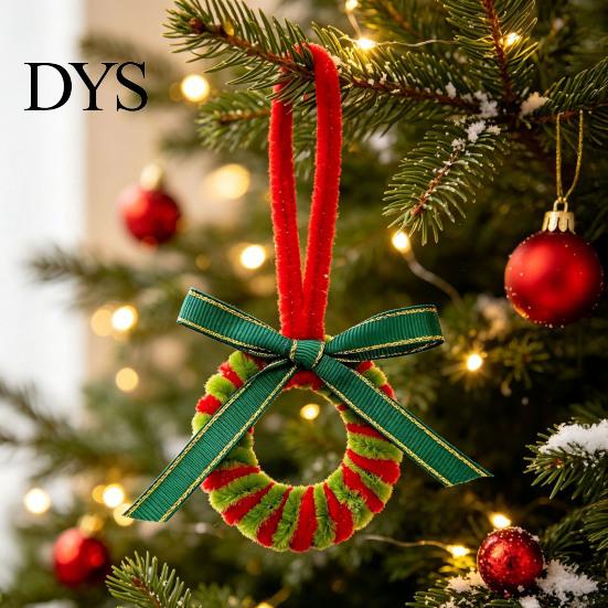 DIY-Stil Baumbehang Ornamente Handgefertigte Pfeifenreiniger Weihnachtsdekoration, Fertige Chenille-Stiele Kranz Bastelbedarf Kreative Partyartikel mit