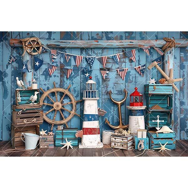Summer Nautical Photography Background Underwater Pirate Wood Board Sailboat Rudder Boy Kids Birthday Party Decor Photo Backdrop