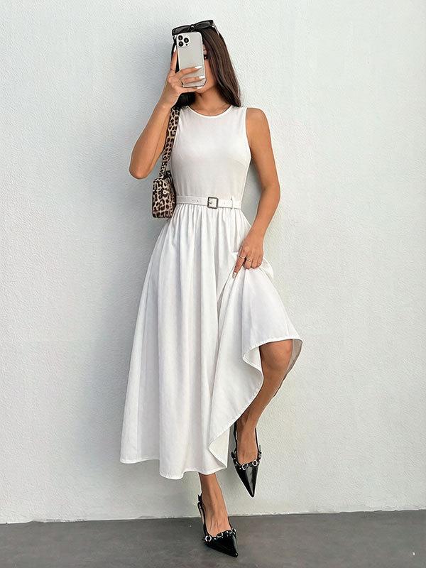 New European and American Style Women's Vest Dress Versatile Simple Casual Waist Belt Skirt Women's Clothing