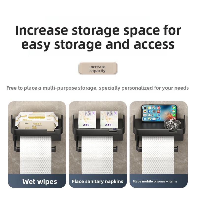 ABS Toilet Paper Holder No Drill Kitchen Storage Bathroom Accessories Self-Adhesive Wall Mounted Tissue Rack Paper Dispenser