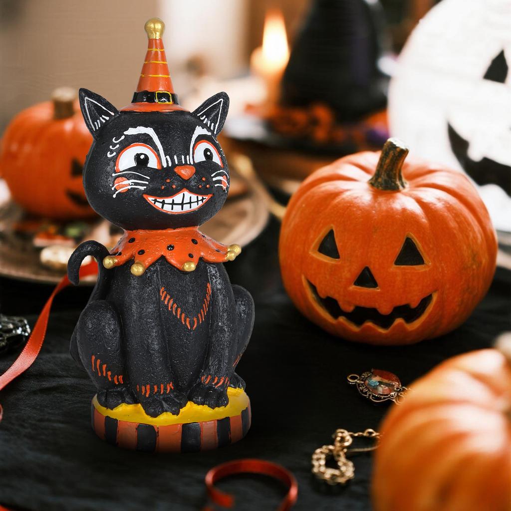 Vintage Style Halloween Cat Fun Whimsical Resin Table Centerpiece Decor Unique Gift Bright Color Happy Halloween Party Trick Or