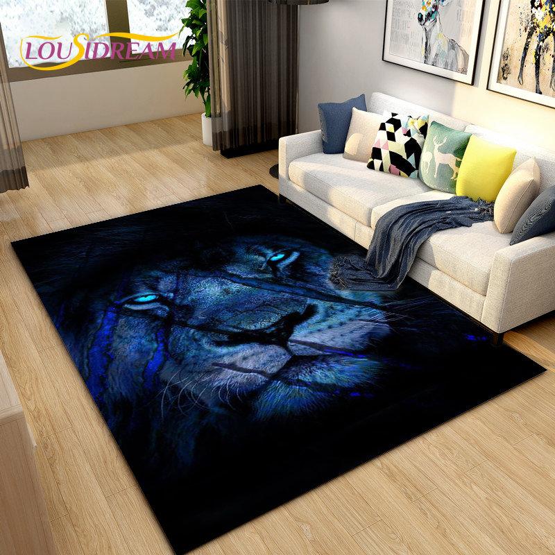 3D Beast Lion Cartoon Animal Area Rug Carpet for Living Room Bedroom Playroom Sofa decor home Non-slip rug Floor Mat Soft