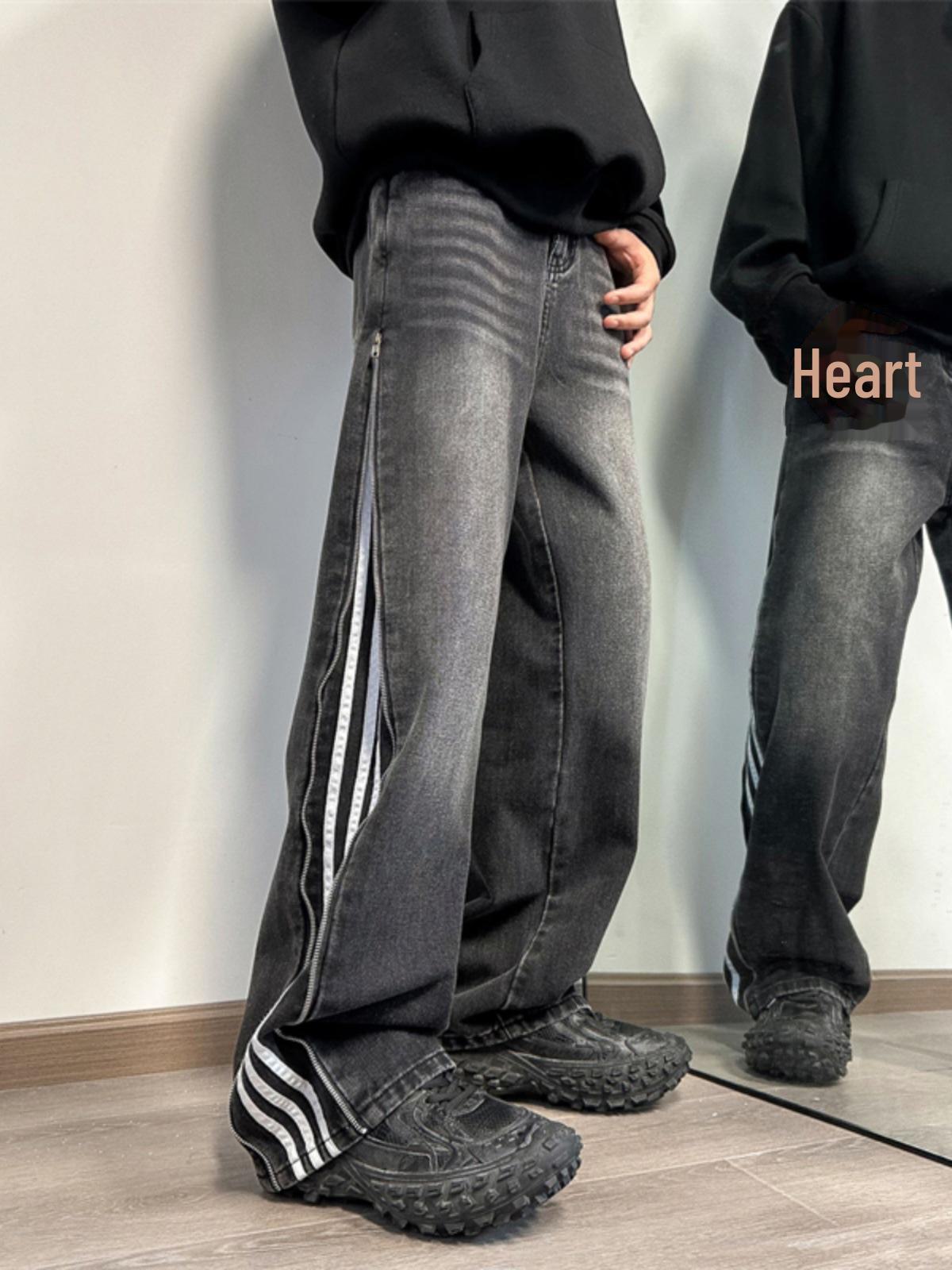 

Мужские ретро-джинсы в стиле хип-хоп с широкими штанинами и тремя полосками Triple Extra Large чёрный