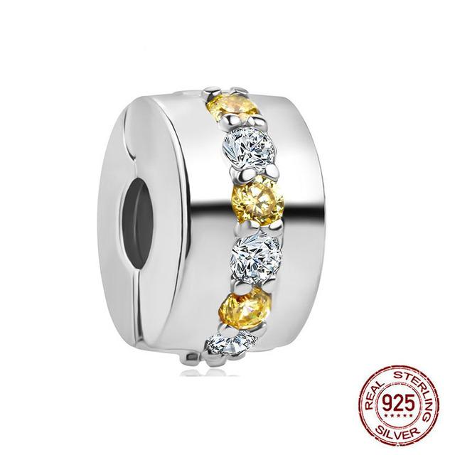 Clip 925 Sterling Silver CZ Zircon Love Heart Star Line Clip Charm Beads Stopper Fit Fashion Style Bracelet Silver 925 Jewelr