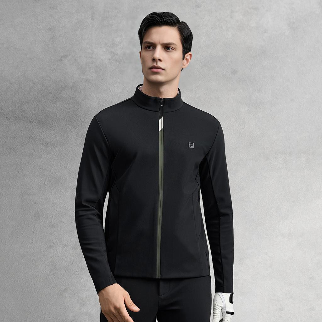 Fila Série Golfe Esportes Casuais Clássico Versátil Gola Alta Macia Corta-vento Padrão Jaqueta Masculina Jaquetas A11M545501F-BK