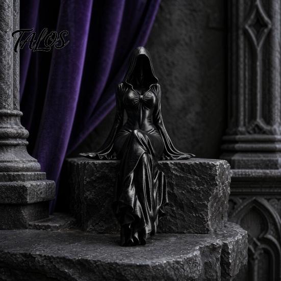 Feminin Gotisk Skulptur Dödsgudinna Figur, Eterisk Huvförsedd Figur Skulptur, Mörk Flödande Klänning Staty Fantasy Samlarobjekt för Skrivbord Bokhylla