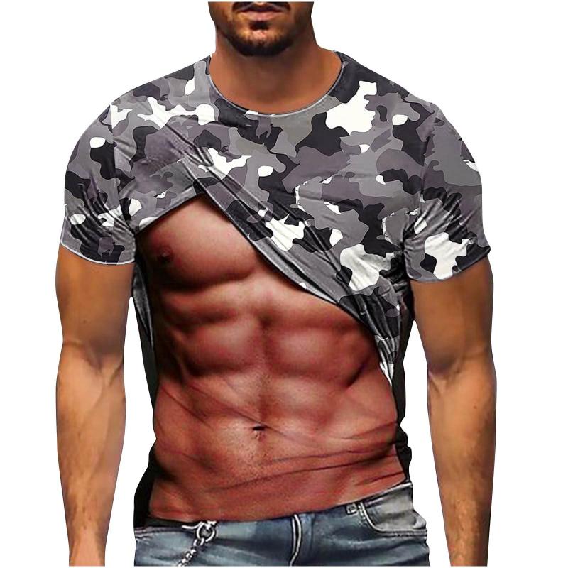 Tricou pentru bărbați, Modă Nouă, Model Camuflaj Mușchi Fals, Tricou Amuzant Imprimat 3D, Tricou cu Mânecă Scurtă de Vară Hip Pop Street pentru Bărbați