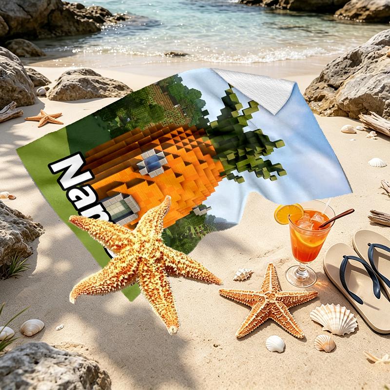 Custom Name Personalized Gamer craft Print Beach Towel, for Trip Camping Beach Party Home Decor, Birthday Gift for Family & Friends