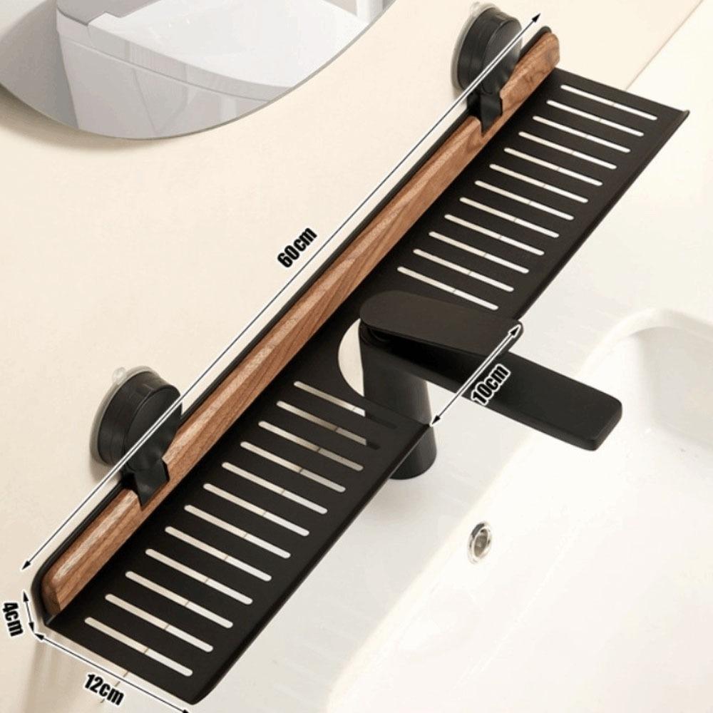 Walnut Finish Suction Cup Bathroom Shelf Wall Mount Shower Shelf Over Faucet Sink Rack  Bathroom
