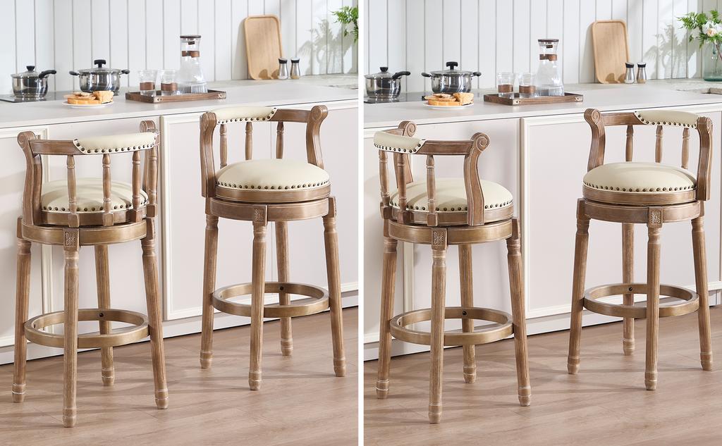 Cow Top Leather Wooden Bar Stools, 360 Degree Swivel Bar Chair with Backs, Bar Height Counter Height Barstools for Home Kitchen Dining Room