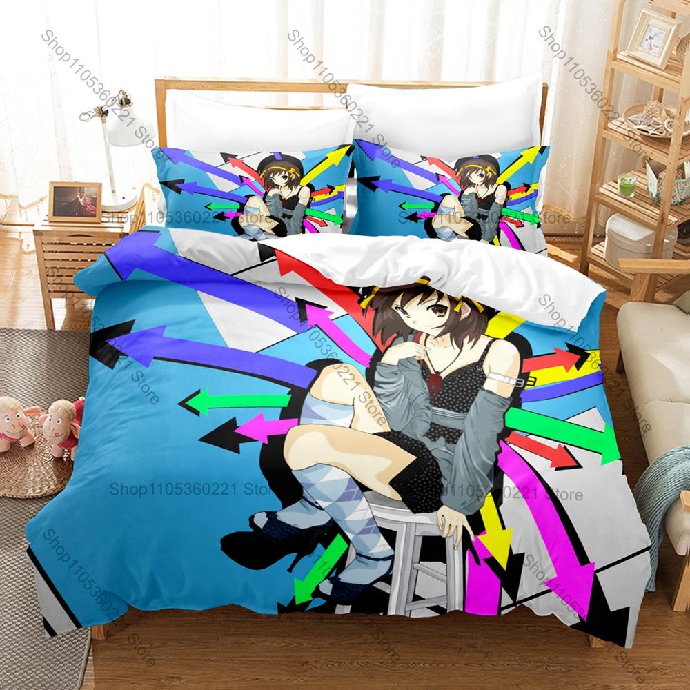 Classic School Anime Printed Bedding Kit 3PCS Duvet Cover & 2 Pillow Covers Breathable Soft Linens Anime Fan Room Ornament
