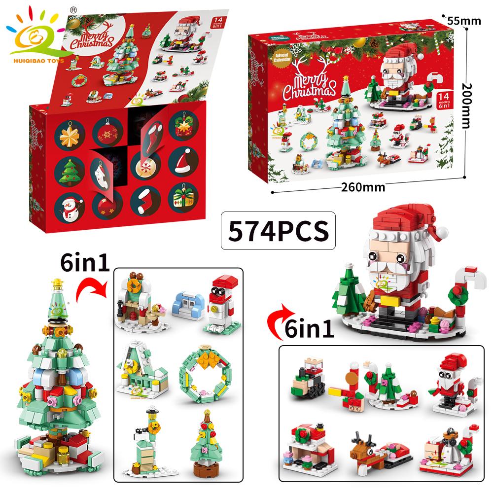 Christmas Countdown Calendar Elk Deer Santa Claus Building Blocks City Snow House Xmas Tree Bricks Set Toy for Children