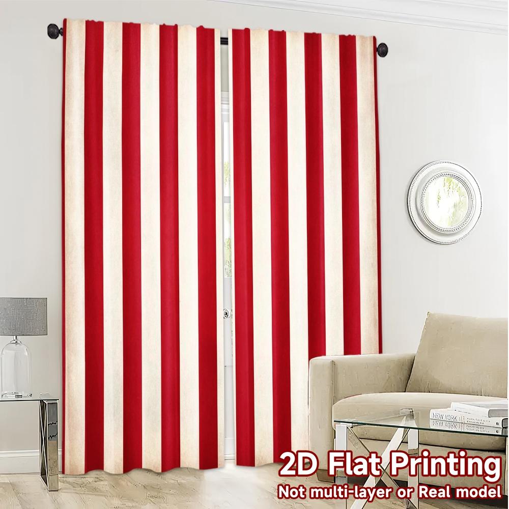 Flat Printing Curtains Without Rod Redwhitestripes Pattern Popular Versatile Polyester Curtain Set Of 2 Made Washable