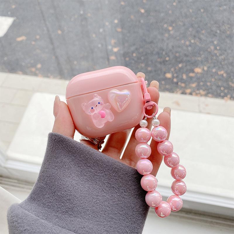 Apple Bluetooth Headset Cover For Airpods 1 /2/3 Generation Pro Pink Girl Love Cute Cat Lanyard