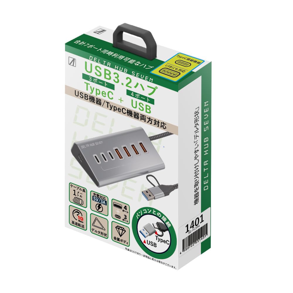 Area DELTA HUB SEVEN USB 10Gbps Auxiliary Power 3.2 Type-C 3-Port, Type-A 4-Port, Type-C 1-Port SD-HC3A4