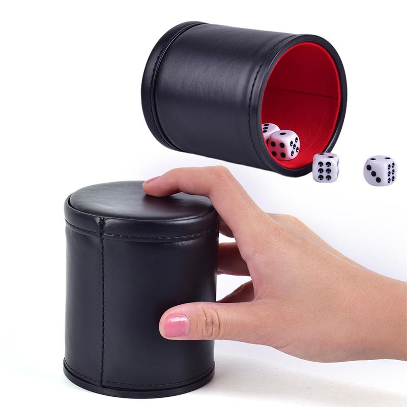 1Pc High Quality Pu Leather Flannel Mute Dice Cup Of Game Supplies With 5 Dices