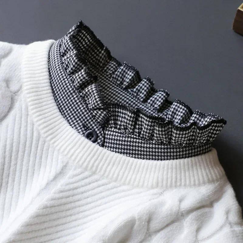 Lace Novelty Fake Collar for Women Shirt Front Ties Detachable Collar Stand Dress Sweater Girls False Collar