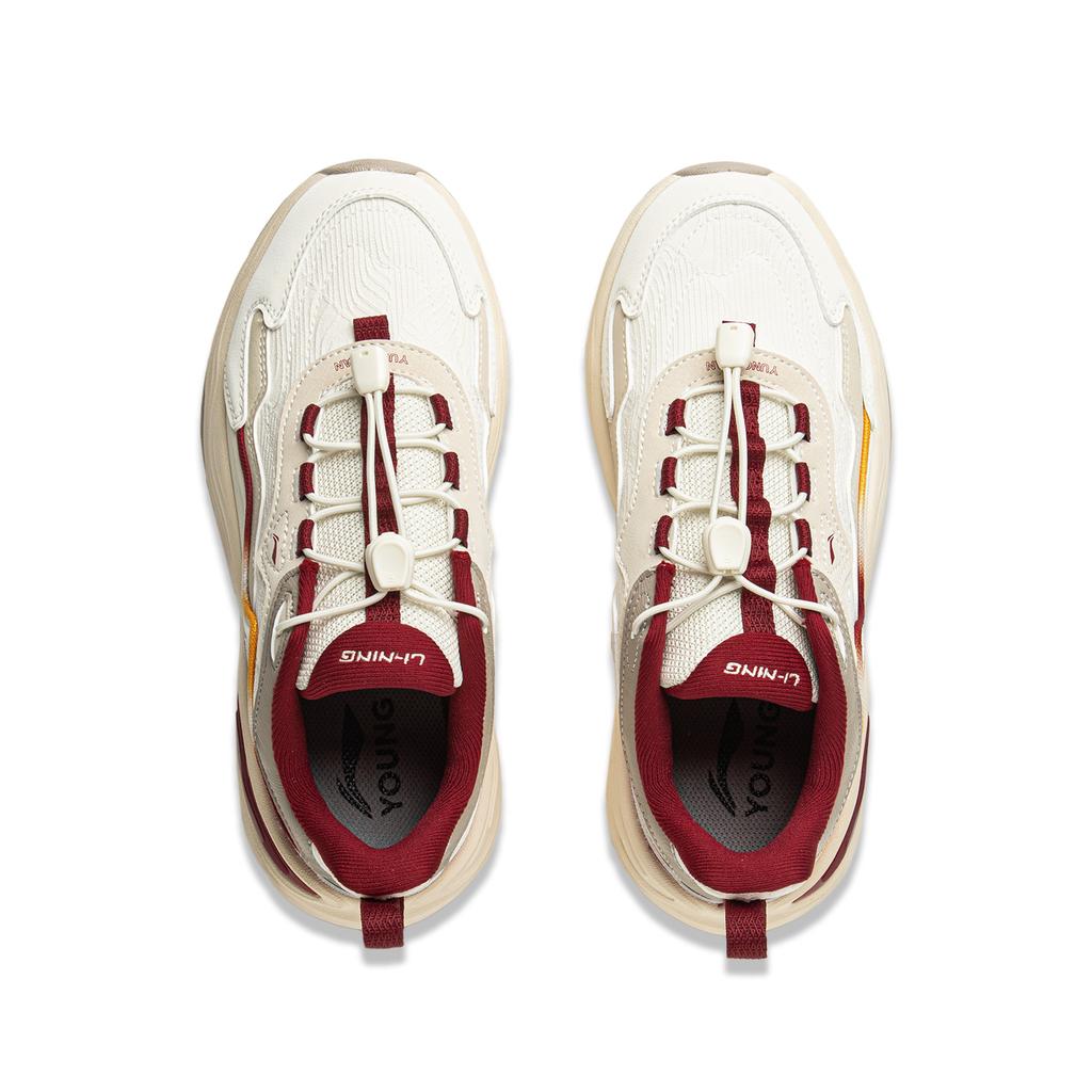 Li Ning Kids Comfortable Lightweight Non-Slip Wear-Resistant Low-Top Casual Shoes Kids sneaker Pink Purple White YKCV014-4