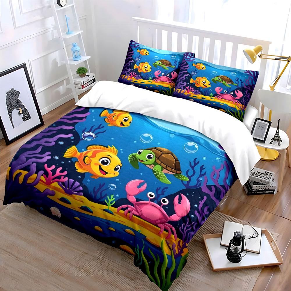 "Underwater Friends Kids Decor Set" kid's and adults' bedroom decor, Exquisite three-piece bedding set gift