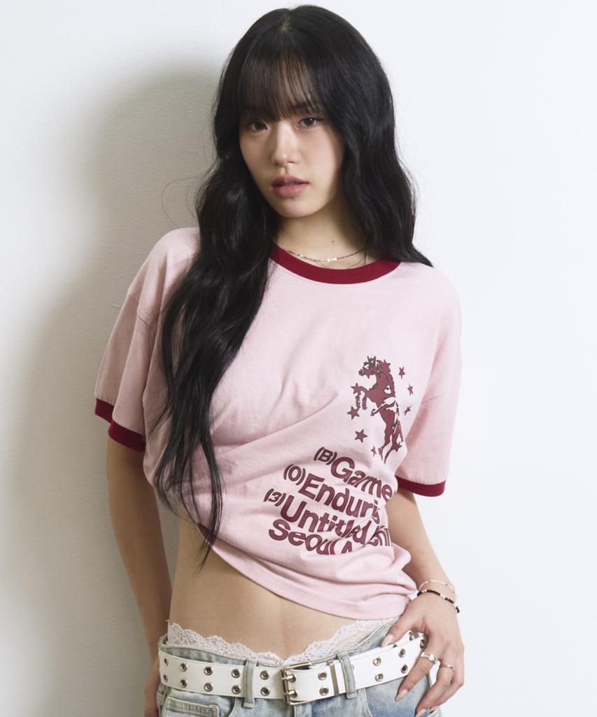 Eontaiteulseoul Unicorn Typo Ringer Crop Short Sleeve Pink