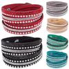 Mulheres Faux Couro Brilhante Hot Fix Strass Incrustado DIY Multicamadas Pulseira Presente