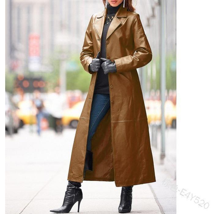 Men's Slim Fit Western Cowboy Leather Trench Coat with Lapel