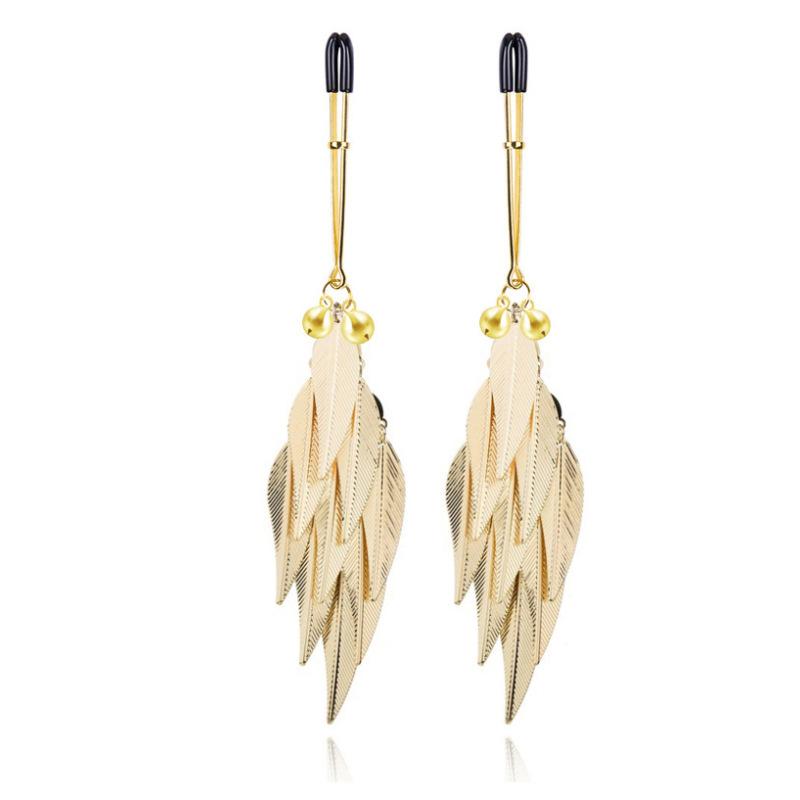 1 Pair Feather Metal Bells Nipple Clamps SM Nipple Ring Flirting Teasing Sex toys Bondage Kit Slave Bdsm Girl Exotic Accessories