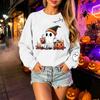 Unisex Halloween Print Long Sleeve Neck Sweatshirt, Lightweight Pullover Casual Top for Men and Women