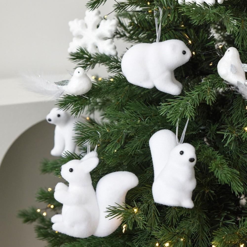 Flocking Christmas Tree Pendant Polar Bear Snowflake Hanging Pendant  Home Decoration