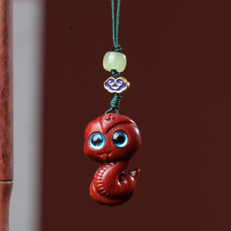 Zodiac Snake Red Wood Phone Charm Pendant Keychain Accessory
