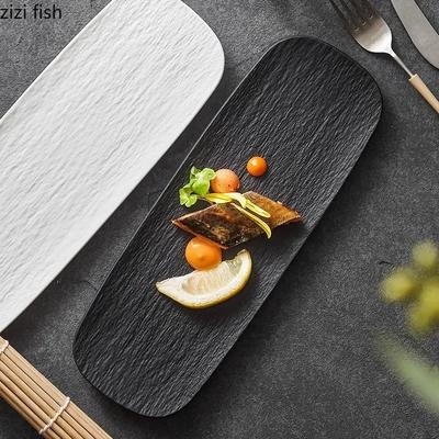 Taş Desenli Buzlu Seramik Uzun Şerit Tabak Yaratıcı Suşi Tabağı Dim Sum Tabağı Sashimi Tabağı Otel Moleküler Mutfak Sofralık Eşya