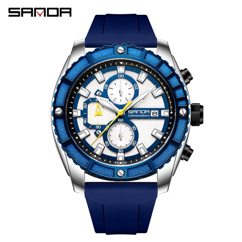 Sanda Men s Quartz Chronograph Fashion Watch with Three-Eye Dial and Calendar