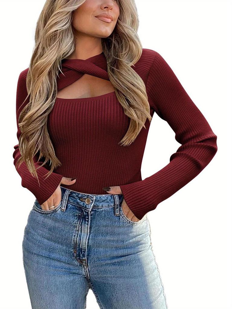 Asymmetrical Hollow Twist Knit Sweater