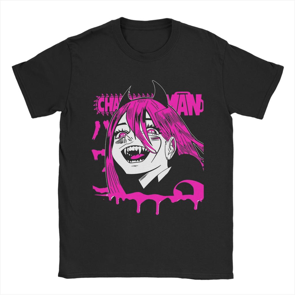 Men T-Shirt Kawai Power Chainsaw Man Crazy 100% Cotton Tees Short Sleeve T Shirts Round Collar Tops Printed