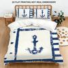 Nautical Compass Bedding Set, Navy Blue & White Nautical Print Duvet Cover with Pillowcases, 3-Piece Bed Linen for Bedroom Decor