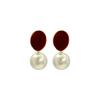 Niche Red Enamel Pearl Stud Earrings: Autumn/Winter 2024 Light Luxury Copper Design