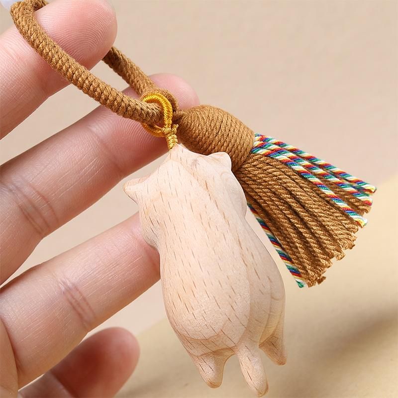1PC Fortune Cat Pendant Bags Handmade Wooden Gifts Animal Pet Lovers Window Hanging Decoration Car Keys Wood Art Cute Phones