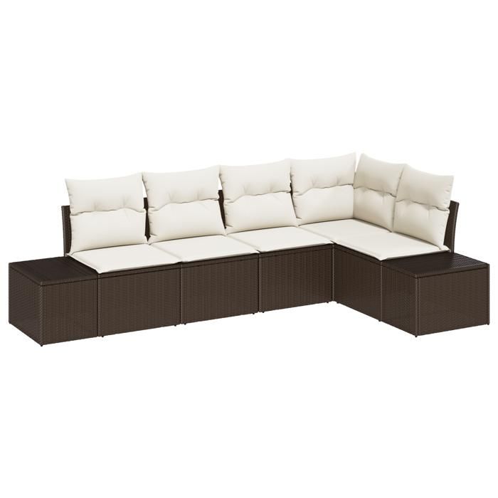 VidaXL Ensemble de canapé de jardin 5 pièces avec coussins marron en rattan synthétique 3355727
