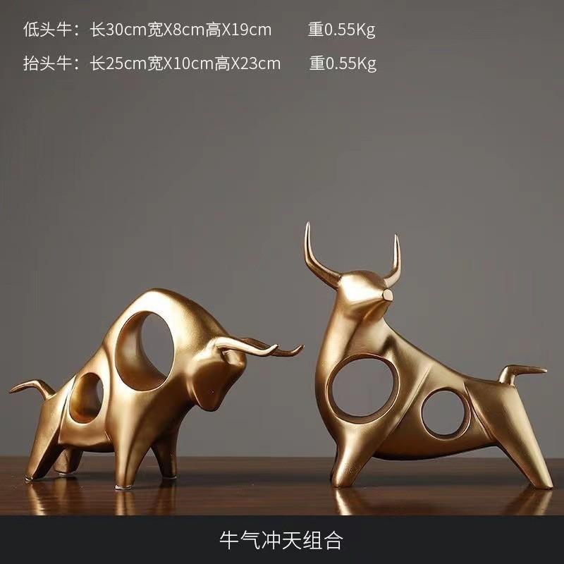 Resin Ox Figurine Set Home Decor TV Cabinet Entryway Shelf New Chinese Style Craft Gift Ox Figurine Set - Pair