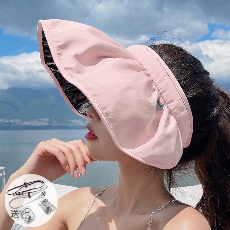 Wholesale Sun Hat Women's Summer Big Brim Cycling UV Protection Empty Top Sun Hat Foldable Face Cover Sun Protection